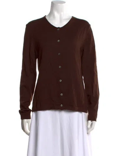 Pre-owned Barneys New York Merino Wool V-neck Sweater In Brown