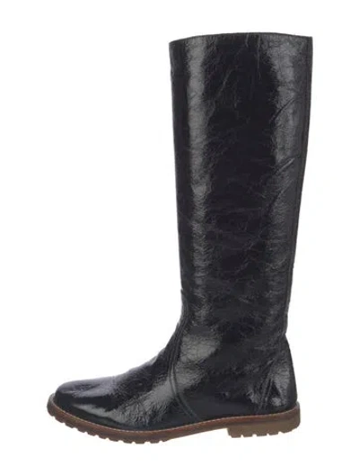 Pre-owned Barneys New York Patent Leather Riding Boots In Black