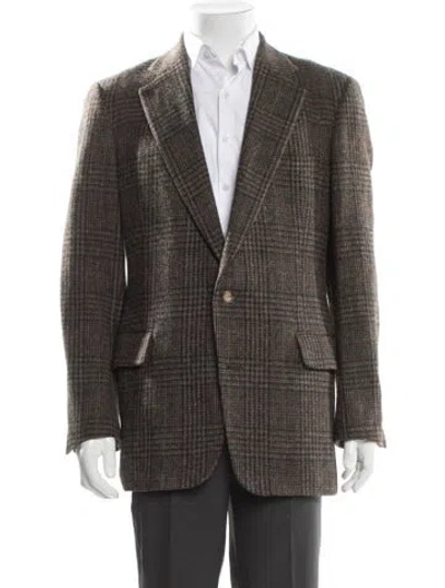 Pre-owned Barneys New York Plaid Print Blazer In Brown