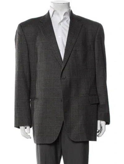 Pre-owned Barneys New York Plaid Print Blazer In Gray