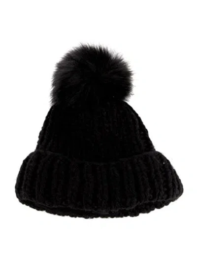 Pre-owned Barneys New York Polyester Beanie With Pompom Accent In Black