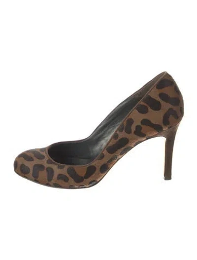 Pre-owned Barneys New York Ponyhair Animal Print Pumps In Brown