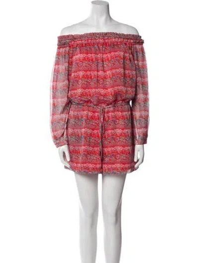 Pre-owned Barneys New York Printed Off-the-shoulder Romper In Red