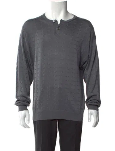 Pre-owned Barneys New York Silk Crew Neck Polo Sweater In Gray