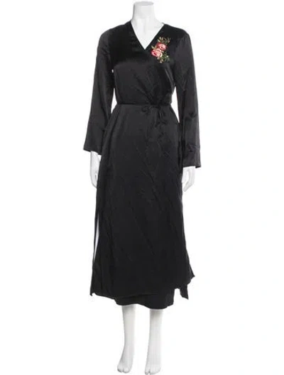 Pre-owned Barneys New York Silk Floral Print Robe In Black