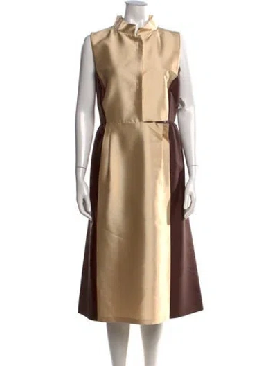 Pre-owned Barneys New York Silk Midi Length Dress In Neutral