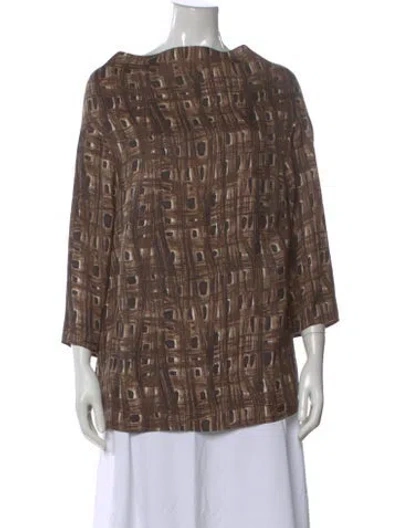 Pre-owned Barneys New York Silk Printed Top In Brown