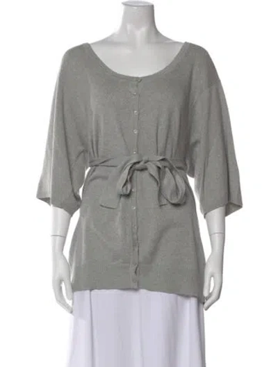 Pre-owned Barneys New York Silk Scoop Neck Sweater In Gray
