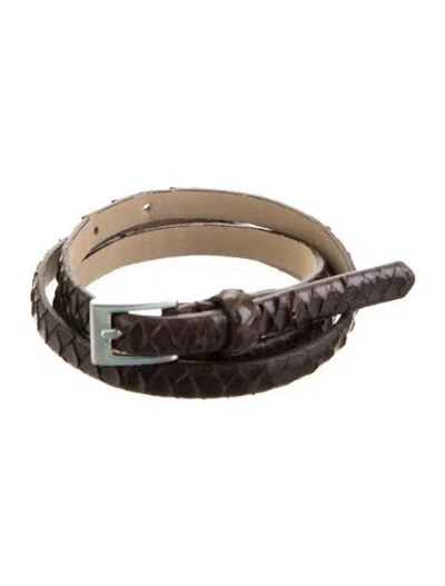 Pre-owned Barneys New York Skinny Snakeskin Belt In Brown