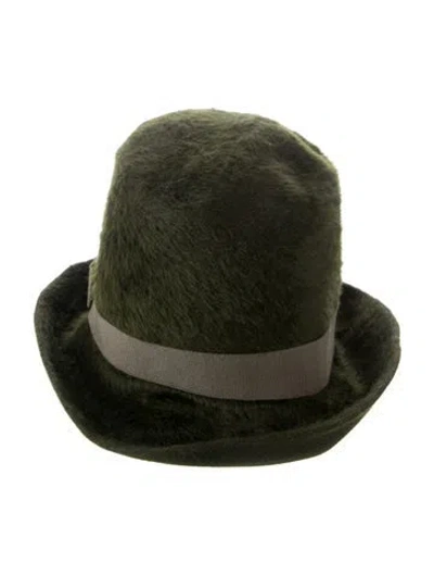 Pre-owned Barneys New York Solid Textured Fedora In Green