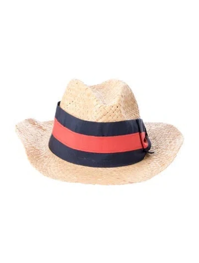 Pre-owned Barneys New York Straw Fedora Hat In Neutrals