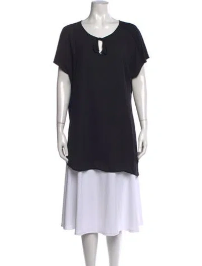 Pre-owned Barneys New York Tie Neck Short Sleeve Tunic In Black