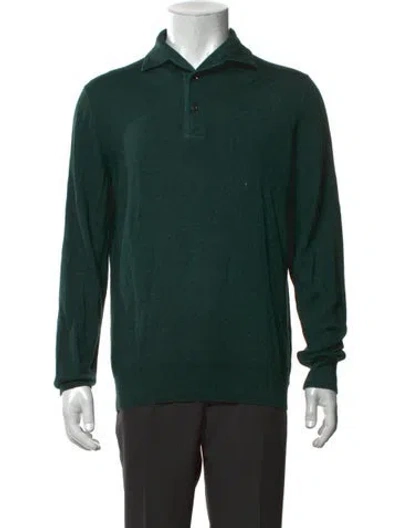 Pre-owned Barneys New York Virgin Wool Collar Polo Sweater In Green