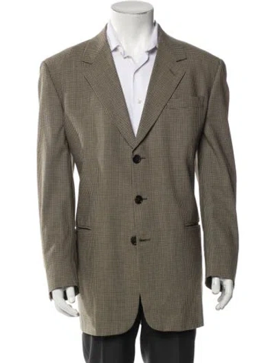 Pre-owned Barneys New York Virgin Wool Plaid Print Jacket In Brown