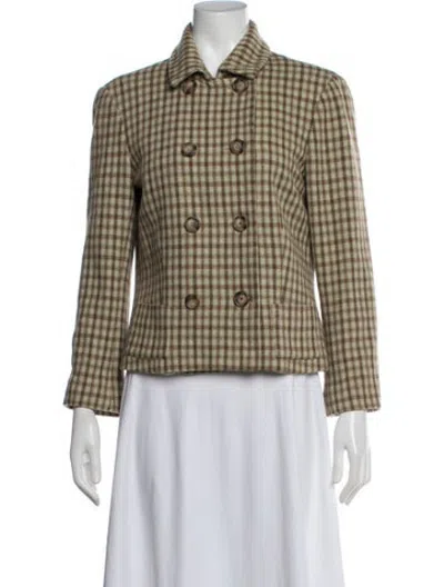 Pre-owned Barneys New York Virgin Wool Plaid Print Jacket In Neutrals
