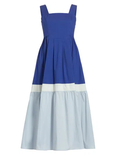 Barneys New York Women's Colorblock Tiered Midi-dress In Crystal Blue Tri Color