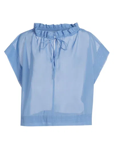 Barneys New York Women's Cotton Organza Ruffled Blouse In French Blue