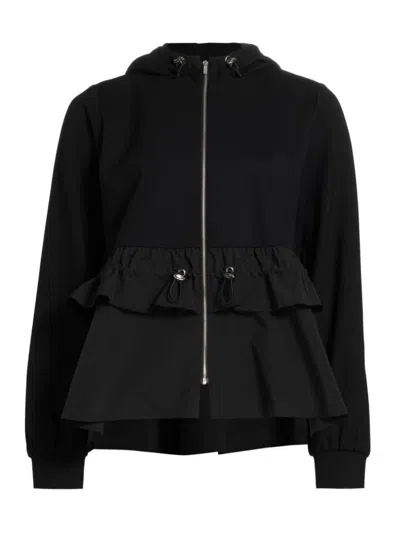 Barneys New York Women's Maria Taffeta Ruffled Zip Hoodie In Black