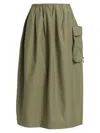 Barneys New York Women's Sartorial Rawness Cotton-blend Midi-skirt In Olive