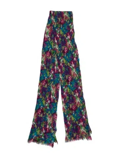 Pre-owned Barneys New York Wool Floral Print Scarf In Purple