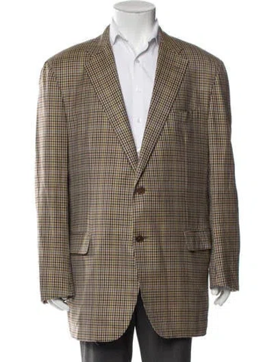 Pre-owned Barneys New York Wool Houndstooth Print Peacoat In Brown