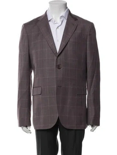 Pre-owned Barneys New York Wool Plaid Print Blazer In Purple