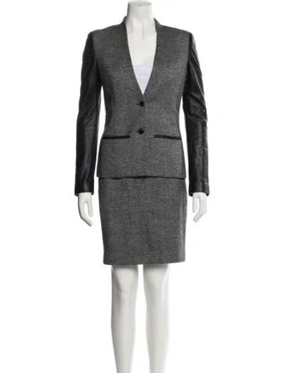 Pre-owned Barneys New York Wool Tweed Pattern Skirt Set In Gray