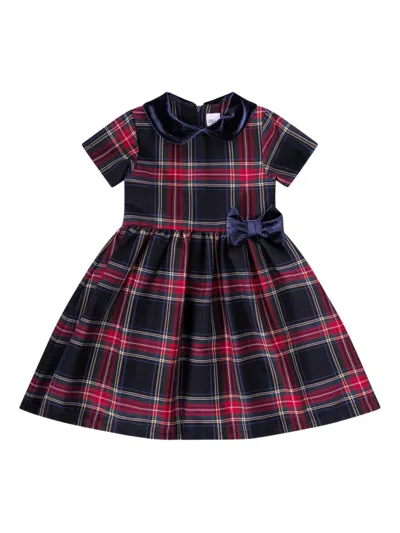 Baroni Firenze Babies' Check-pattern Bow-detail Dress In Blue