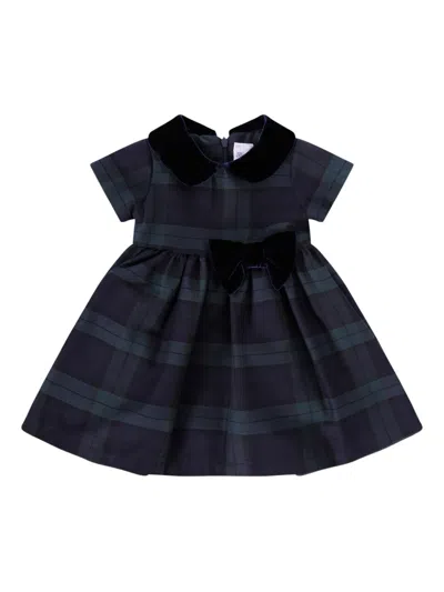 Baroni Firenze Babies' Plaid-pattern Bow-detail Dress In Blue