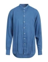 Baronio Man Shirt Slate Blue Size Xxl Linen