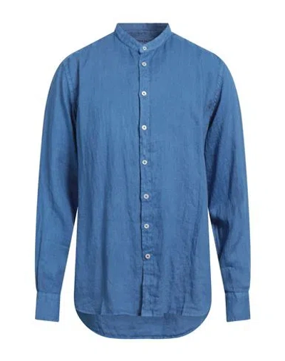 Baronio Man Shirt Slate Blue Size Xxl Linen