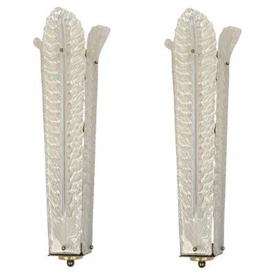 Pre-owned Barovier&toso Mid-century Modern White Murano Glass Vanity Sconces