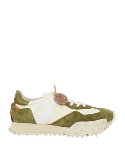 Barracuda Man Sneakers Military Green Size 8 Leather, Textile Fibers In Multi