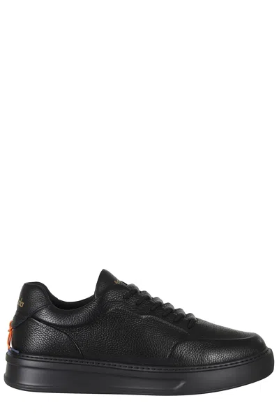 Barracuda Phoenix Black Low-top Gold Logo Textured Leather Sneakers