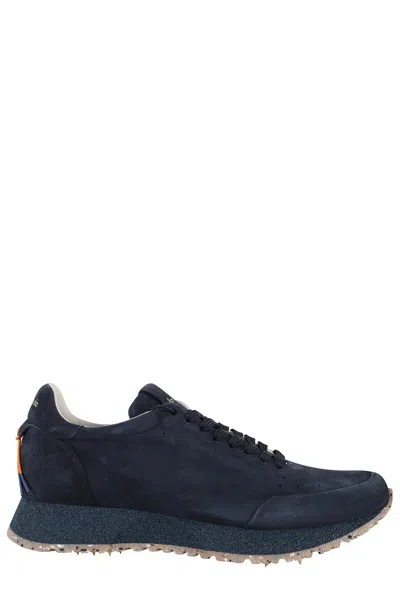 Barracuda Vintage-inspired Black Leather Sneakers With Textured Midsole