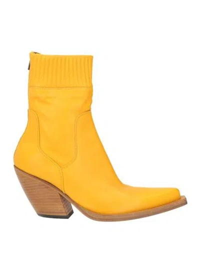 Barracuda Woman Ankle Boots Marigold Size 8 Leather In Yellow