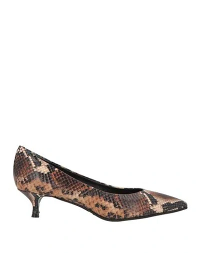 Barracuda Woman Pumps Light Brown Size 7 Leather In Animal Print
