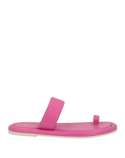 Barracuda Woman Thong Sandal Fuchsia Size 7 Leather In Pink