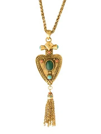 Pre-owned Barrera Crystal & Multistone Tassel Pendant Necklace, 30.25"