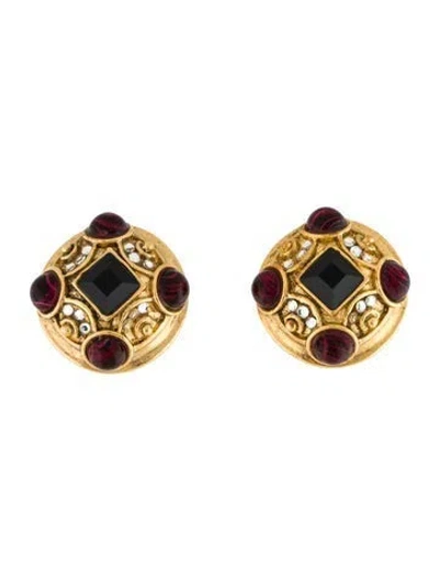 Pre-owned Barrera Crystal & Resin Clip On Stud Earrings In Multi