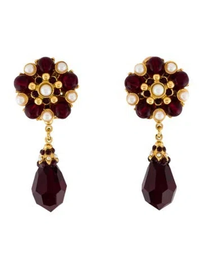 Pre-owned Barrera Faux Pearl & Crystal Drop Earrings In Multi