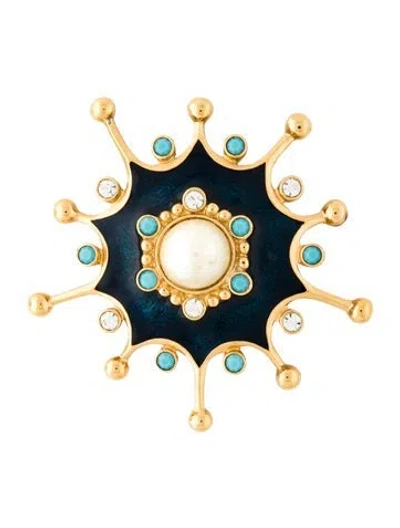 Pre-owned Barrera Faux Pearl, Crystal & Resin Brooch Pendant