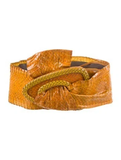 Pre-owned Barrera Wide Snakeskin Belt In Yellow
