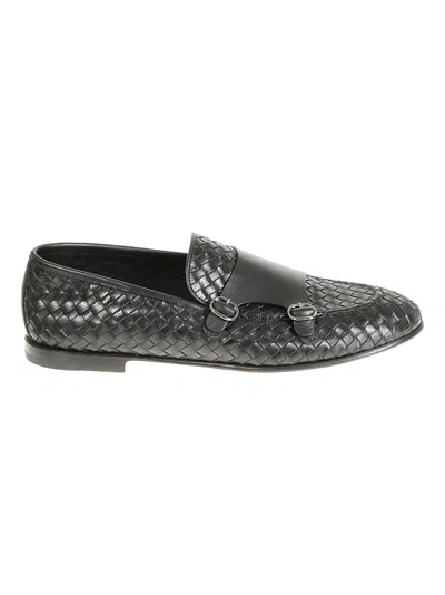 Barrett Black Leather  Loafer With Woven Upper