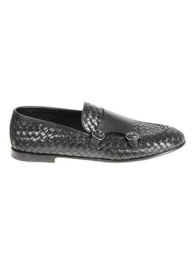 Barrett Black Leather  Loafer With Woven Upper