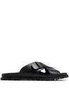 Barrett Criss-cross Leather Slides In Black