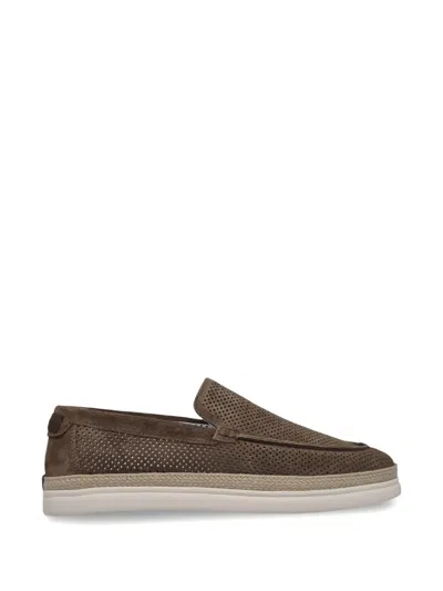 Barrett Perforated-suede Loafers In Brown