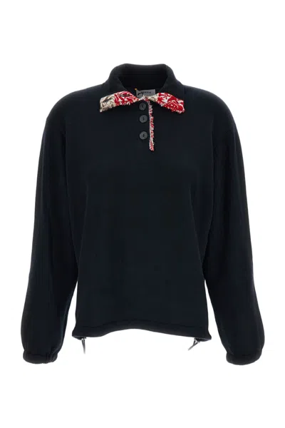 Barrie Black Oversized Drawstring Hem Cashmere Polo Sweater