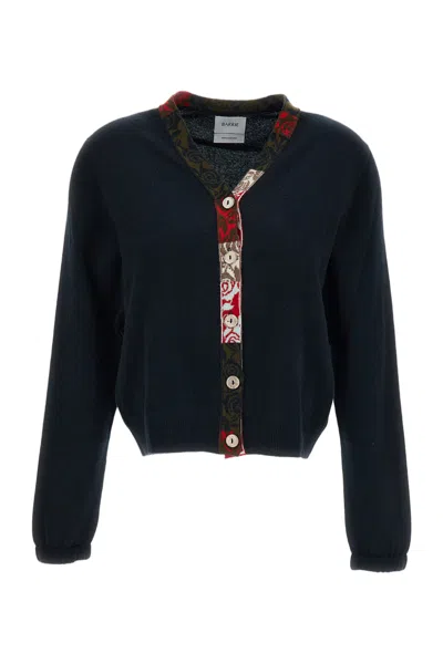 Barrie Black V-neck Cropped Cashmere Cardigan In Blue