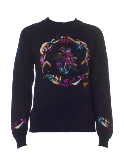 Barrie Bouquet Print Sweater Navy In Blue